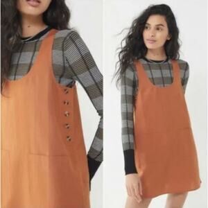 Urban Outfitters Linen Mustard Apron Mini Dress w/ Side Button - Small
